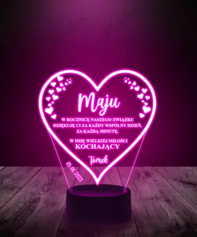Lampka LED 3D Plexido Rocznica Związku Ślubu Serduszko - 3