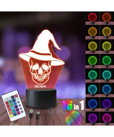 Lampka Nocna 3D LED LAMP Dekoracja Halloween Wiedźma Czaszka