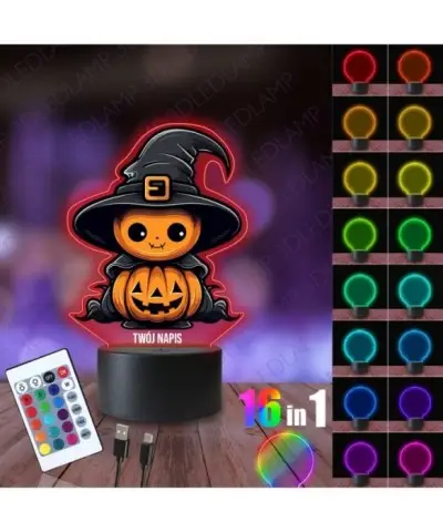Lampka Nocna 3D LED LAMP z Nadrukiem Halloween Dynia Czarownica
