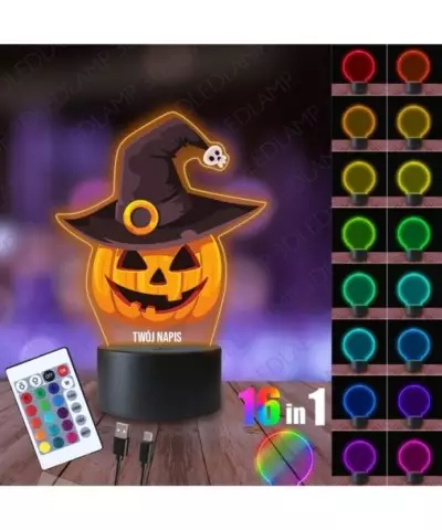 Lampka Nocna 3D LED LAMP z Nadrukiem Halloween Straszna Dynia