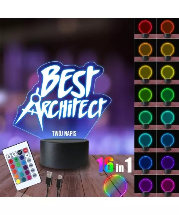 Lampka Nocna 3D LED LAMP Napis Best Architekt