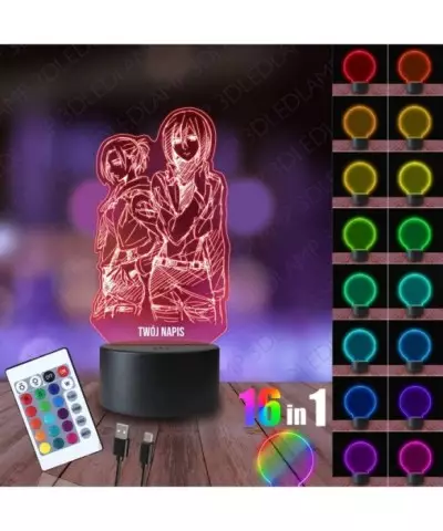 Lampka Nocna 3D LED LAMP Attack On Titan Annie Mikasa Tytani
