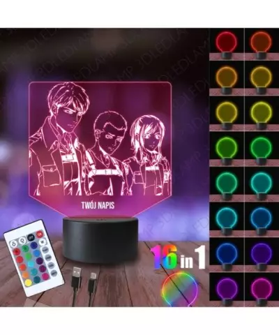 Lampka Nocna 3D LED LAMP Attack On Titan Jean Connie Sasha