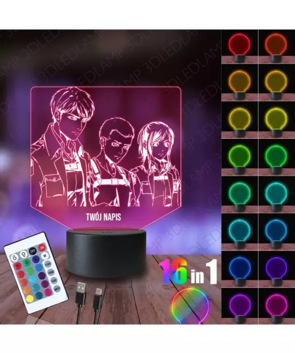 Lampka Nocna 3D LED LAMP Attack On Titan Jean Connie Sasha