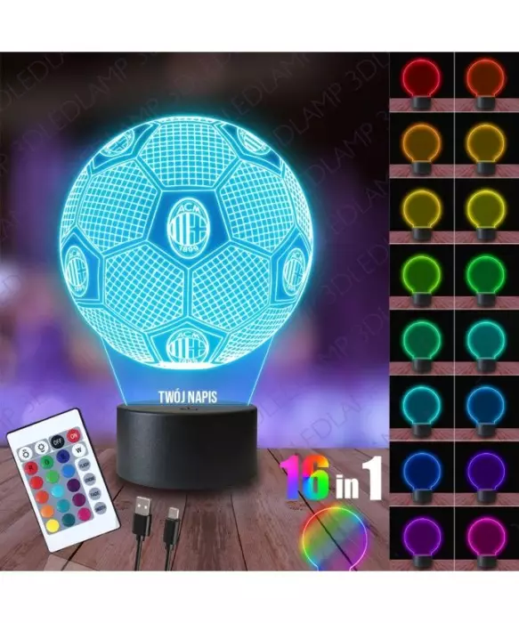 Lampka Nocna 3D LED LAMP Piłka Nożna Klub AC Milan