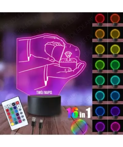 Lampka Nocna 3D LED LAMP Zaręczyny Pierścionek