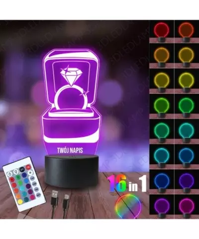 Lampka Nocna 3D LED LAMP Pierścionek Zaręczynowy