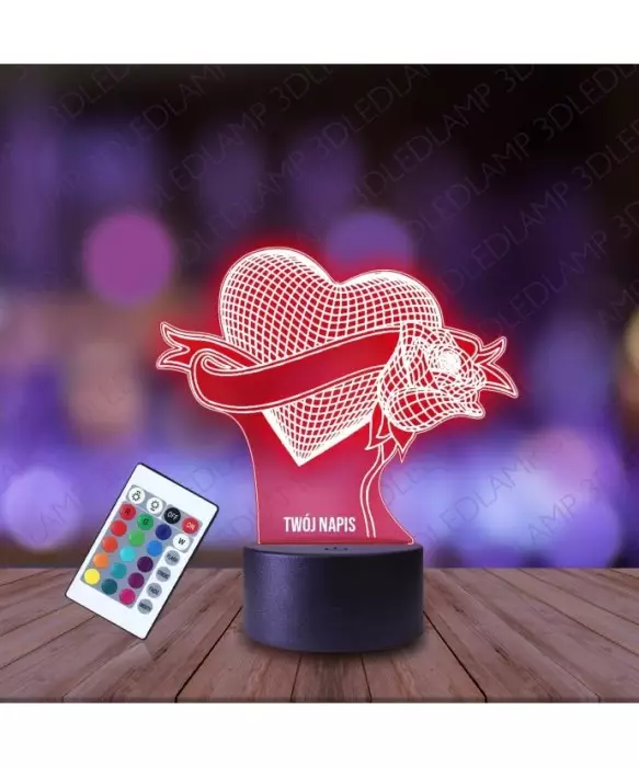 Lampka Nocna 3D LED LAMP Serduszko Róża