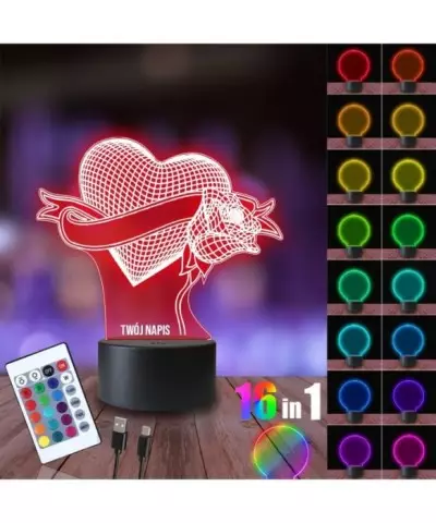 Lampka Nocna 3D LED LAMP Serduszko Róża