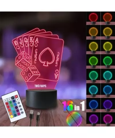 Lampka Nocna 3D LED LAMP Karty As Kości