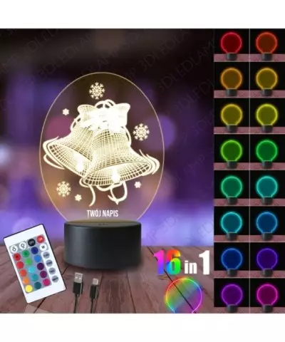 Lampka Nocna 3D LED LAMP Boże Narodzenie Dzwonki Świąteczne