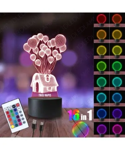 Lampka Nocna 3D LED LAMP Dom z Balonami Odlot