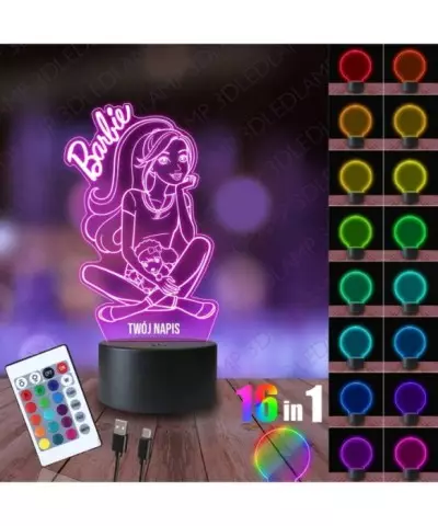 Lampka Nocna 3D LED LAMP Barbie Lalka Piesek