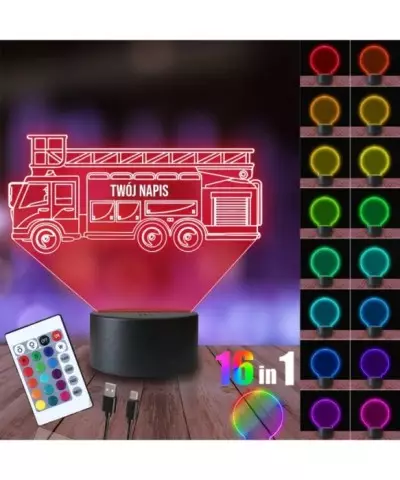 Lampka Nocna 3D LED LAMP Wóz Strażacki Strażak