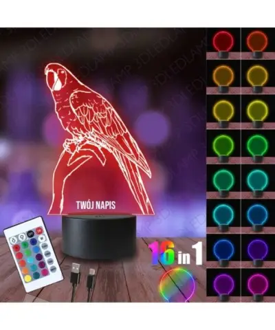 Lampka Nocna 3D LED LAMP Papuga Ara na Gałęzi
