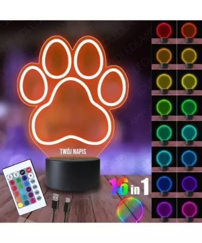 Lampka Nocna 3D LED LAMP Łapka Psa