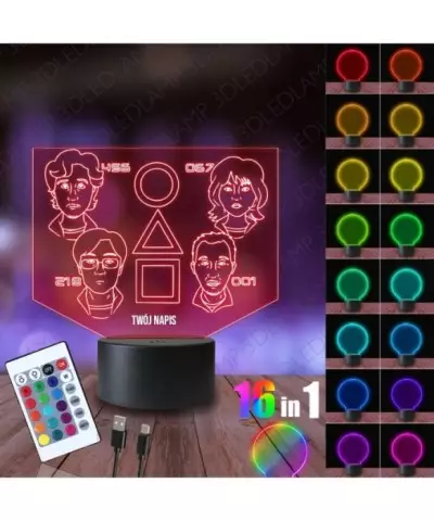 Lampka Nocna 3D LED LAMP Squid Game Bohaterowie Symbol