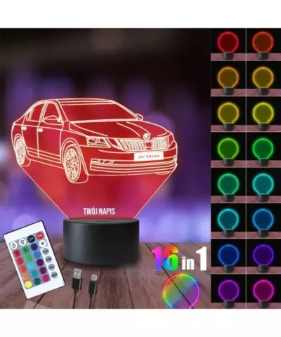 Lampka Nocna 3D LED LAMP Samochód Skoda Octavia