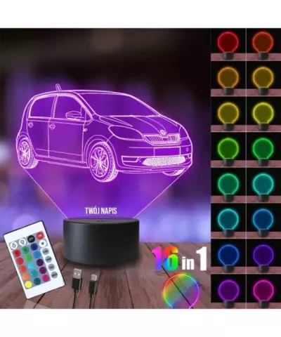 Lampka Nocna 3D LED LAMP Samochód Skoda Citygo