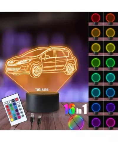 Lampka Nocna 3D LED LAMP Samochód Peugeot 308