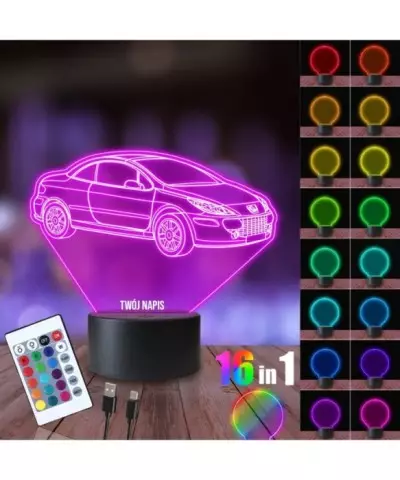 Lampka Nocna 3D LED LAMP Samochód Peugeot 307