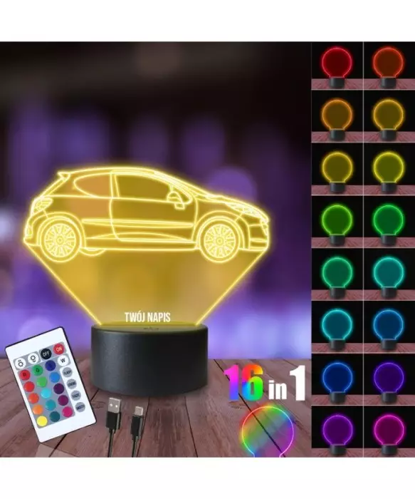 Lampka Nocna 3D LED LAMP Samochód Peugeot 207