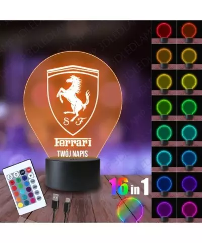 Lampka Nocna 3D LED LAMP Ferrari Emblemat