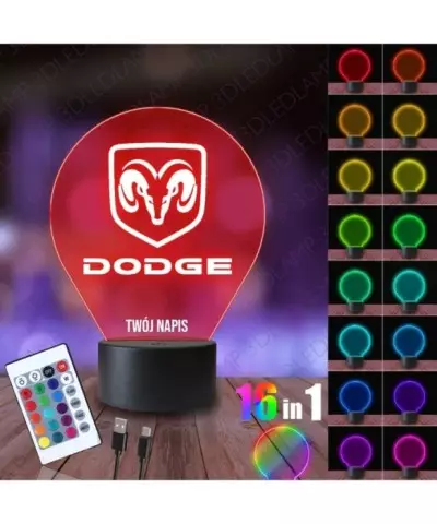 Lampka Nocna 3D LED LAMP Dodge Emblemat