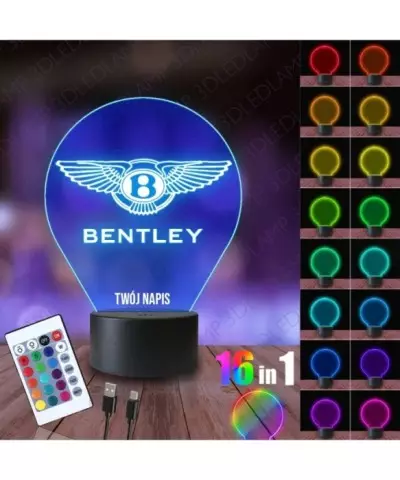 Lampka Nocna 3D LED LAMP Bentley Emblemat