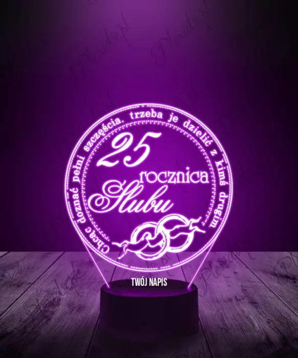 Lampka LED 3D Plexido 25 Rocznica Ślubu Srebrne Gody