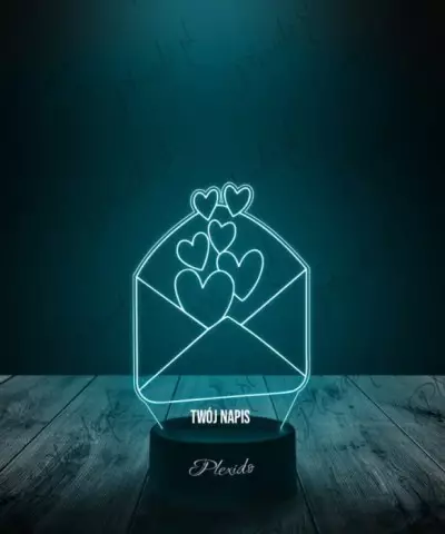 Prezent na Walentynki Lampka LED 3D Plexido List Miłosny - 3