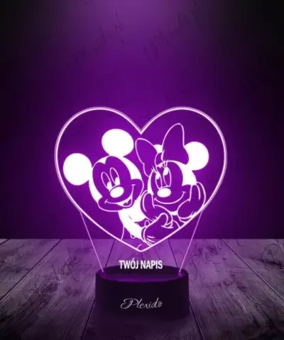 Prezent na Walentynki Lampka LED 3D Plexido Myszka Miki Serce - 3