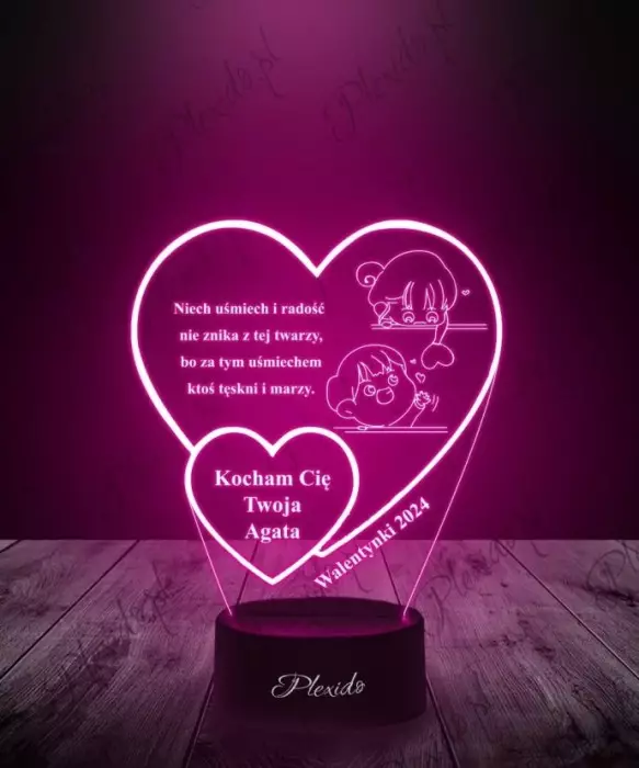 Prezent na Walentynki Lampka LED 3D Plexido Walentynki Serce - 1
