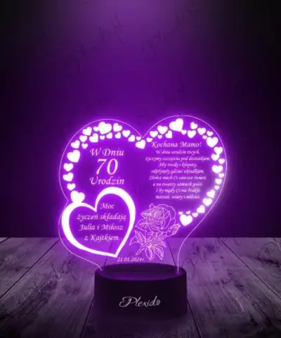 Lampka LED 3D Plexido Prezent na 70 Urodziny Pamiątka dla Mamy - 2