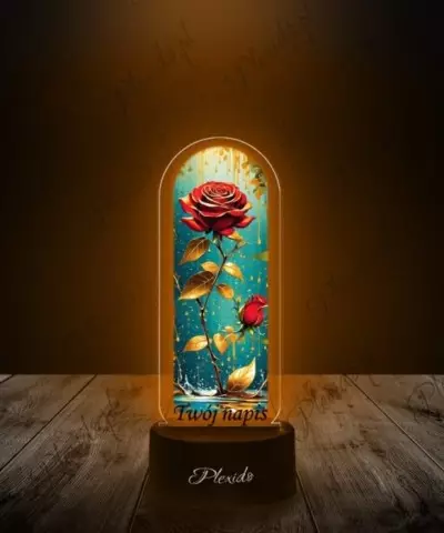 Lampka LED 3D Plexido z Nadrukiem UV Statuetka Led Wieczna Róża - 2