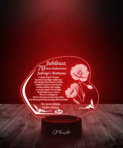 Lampka LED 3D Plexido Prezent na 70 Rocznicę Ślubu - 1