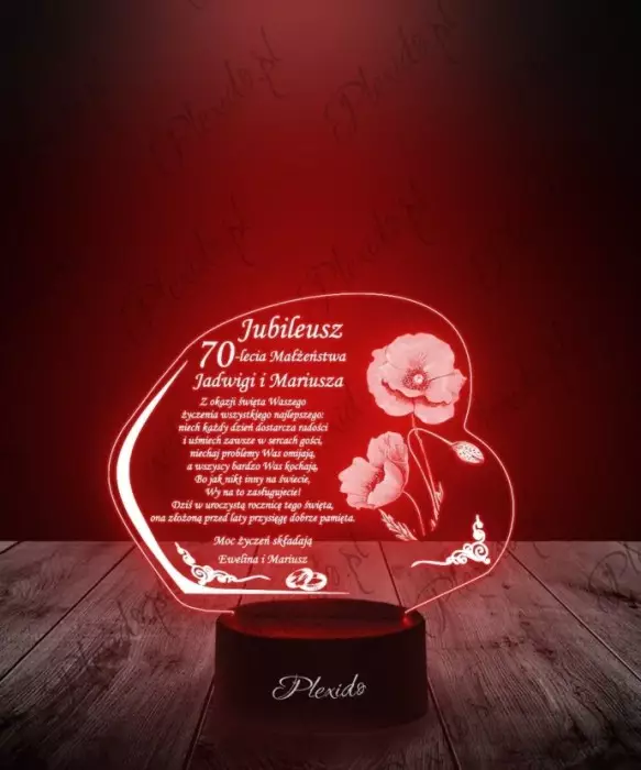 Lampka LED 3D Plexido Prezent na 70 Rocznicę Ślubu - 1