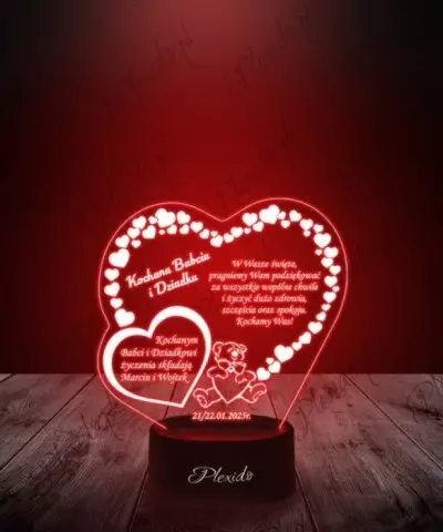 Lampka LED 3D Plexido Prezent na Dzień Babci i Dziadka Życzenia Serca Miś