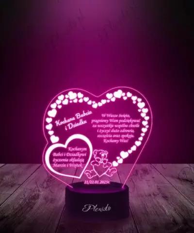 Lampka LED 3D Plexido Prezent na Dzień Babci i Dziadka Życzenia Serca Miś - 3