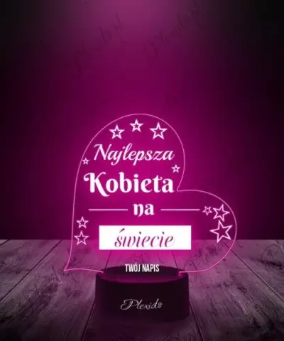 Lampka LED 3D Plexido Prezent na Dzień Kobiet Serce Dla Najlepszej Kobiety - 1