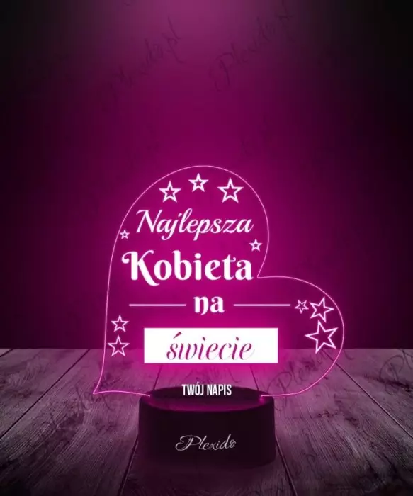 Lampka LED 3D Plexido Prezent na Dzień Kobiet Serce Dla Najlepszej Kobiety - 1