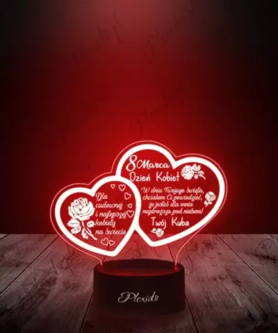Lampka LED 3D Plexido Prezent na Dzień Kobiet Serca Róże