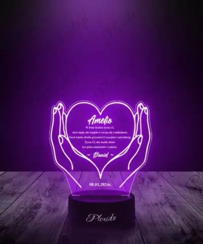 Lampka LED 3D Plexido Prezent na Dzień Kobiet Serce na Dłoni - 1