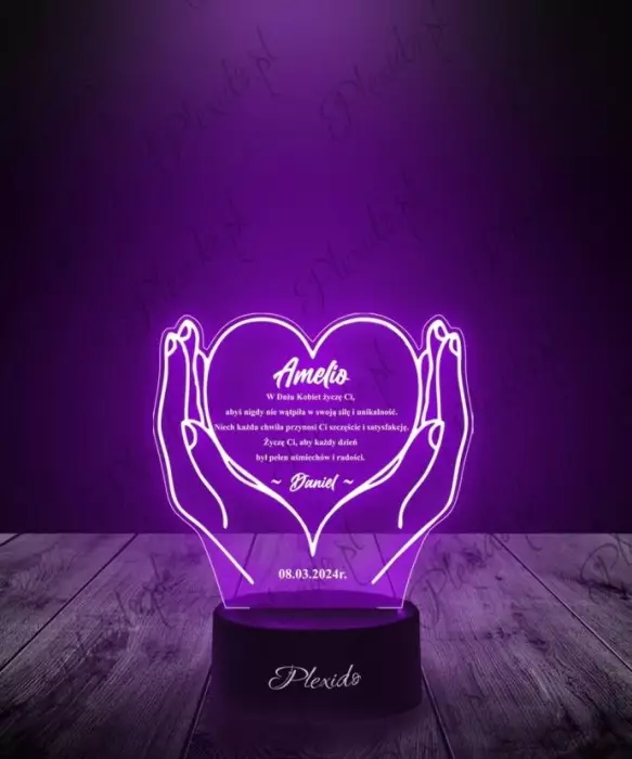 Lampka LED 3D Plexido Prezent na Dzień Kobiet Serce na Dłoni - 1