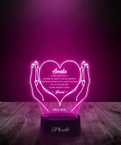 Lampka LED 3D Plexido Prezent na Dzień Kobiet Serce na Dłoni - 3