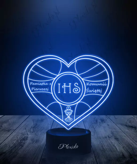 Pamiątka Pierwszej Komunii Świętej Serce Lampka LED 3D Plexido