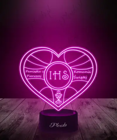 Pamiątka Pierwszej Komunii Świętej Serce Lampka LED 3D Plexido - 2