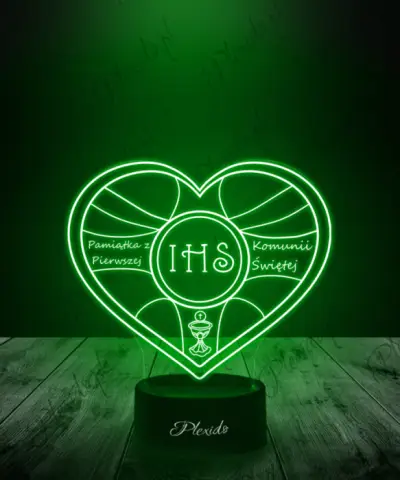 Pamiątka Pierwszej Komunii Świętej Serce Lampka LED 3D Plexido - 3