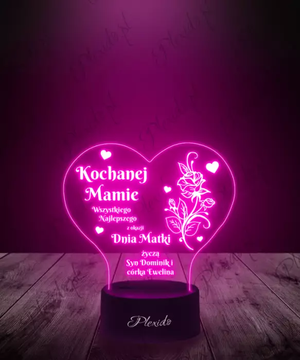 Prezent dla Mamy na Dzień Matki Lampka LED 3D Plexido Serce