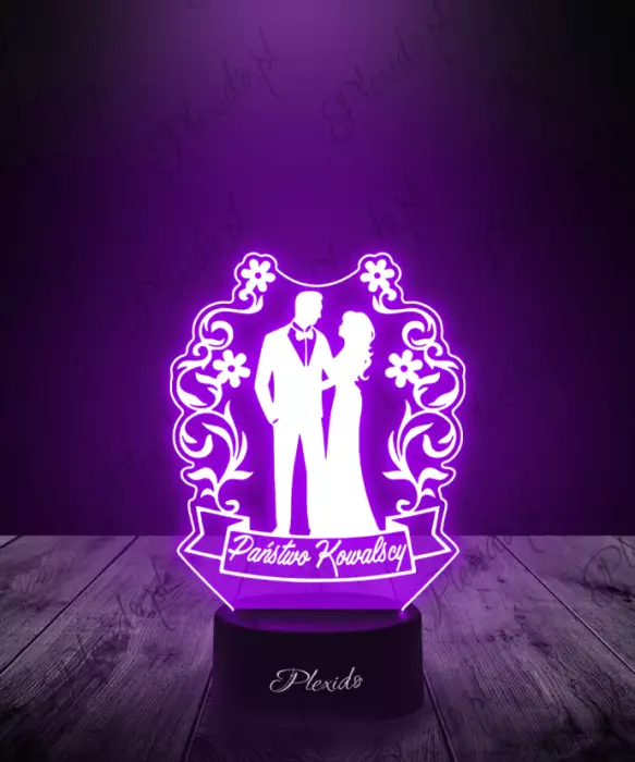 Lampka LED 3D Plexido Pamiątka Na Ślub Państwo Młodzi - 1